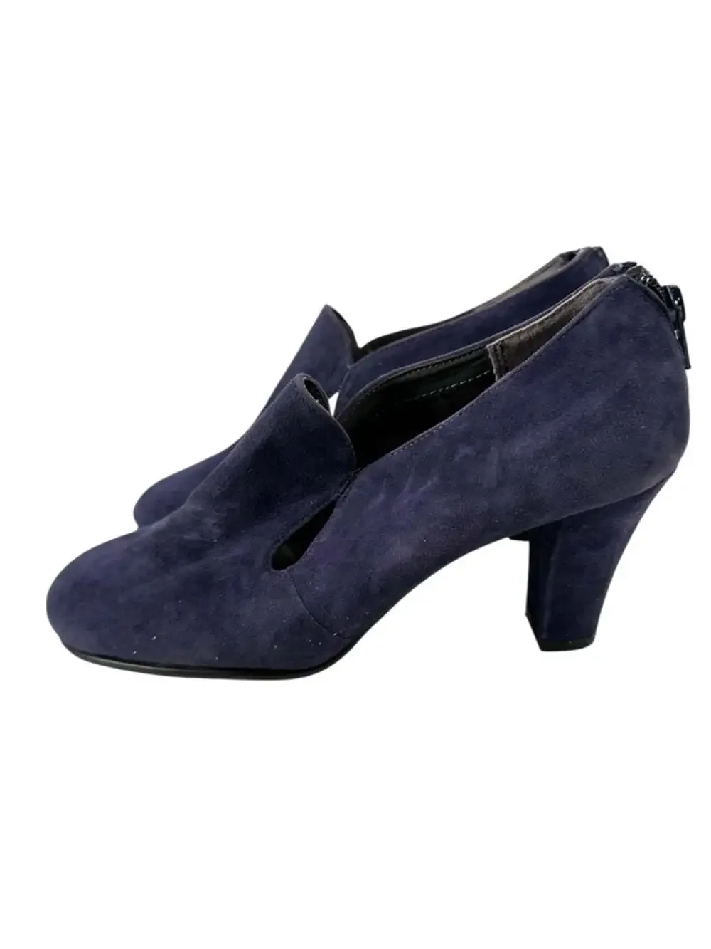 Aerosoles Navy Suede Shooties Cutout Back Zip Block Heel Comfort Womens 6.5